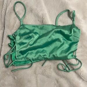 Green Satin Tie-Back Top